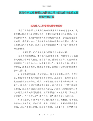 医院作风工作整顿实施情况总结与医院作风建设工作实施方案汇编