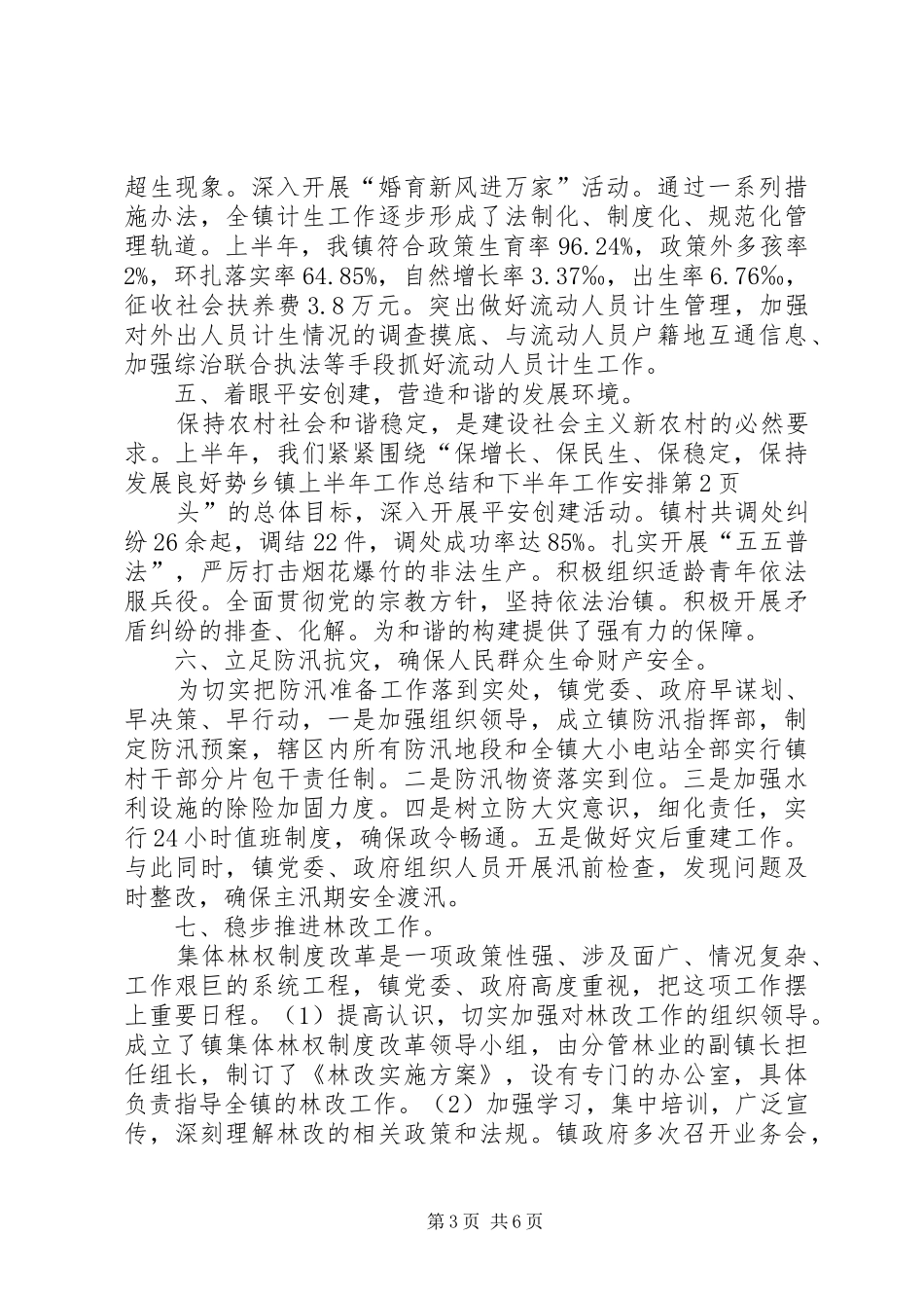 乡镇上半年工作总结和下半年工作安排 _第3页