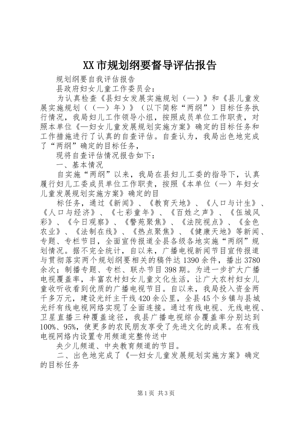 XX市规划纲要督导评估报告 _第1页