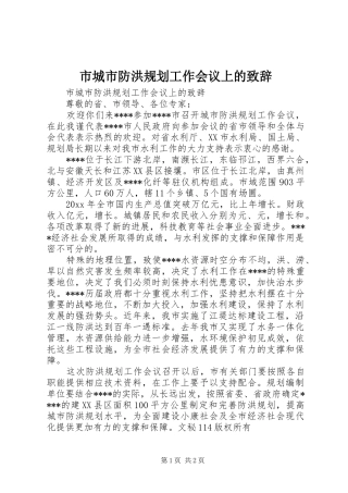 市城市防洪规划工作会议上的致辞 