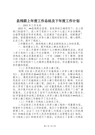 县残联上年度工作总结及下年度工作计划 