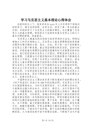 学习马克思主义基本理论心得体会