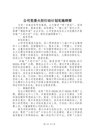 公司党委火炬行动计划实施纲要 