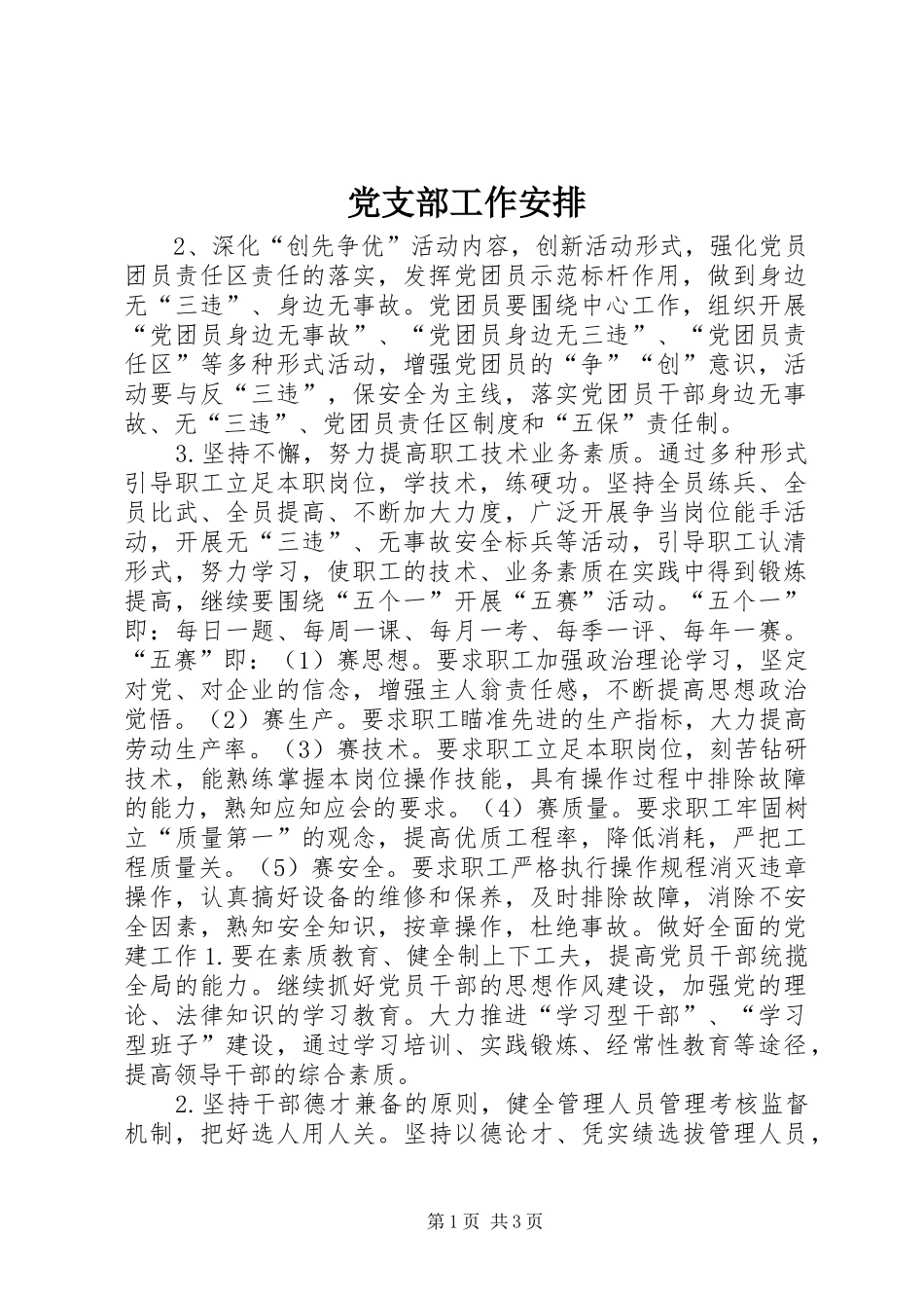 党支部工作安排 _第1页