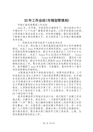 XX年工作总结(市规划管理局) 