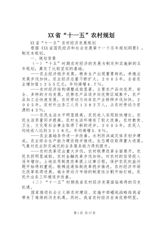 XX省“十一五”农村规划 