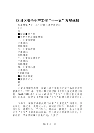 XX县区安全生产工作“十一五”发展规划 