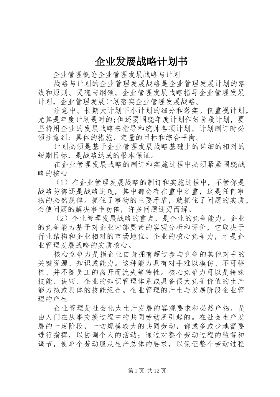 企业发展战略计划书 _第1页