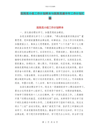 医院党小组工作计划样本与医院党建半年工作计划汇编