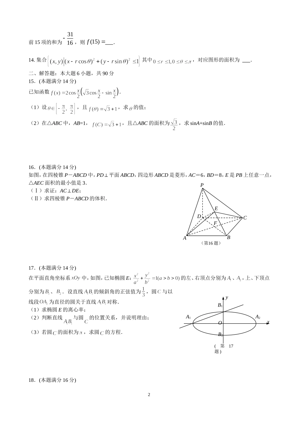 江苏省扬州中学2014年4月高三模拟考试数学试题_第2页