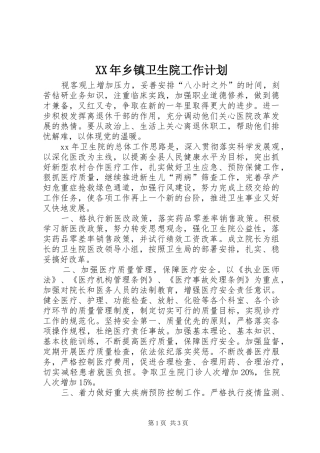 XX年乡镇卫生院工作计划 