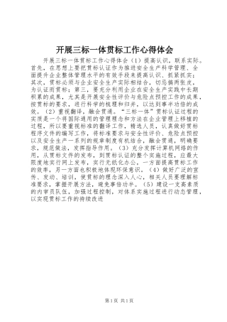 开展三标一体贯标工作心得体会