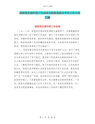 医院党支部年度工作总结与医院党政办半年工作小结汇编