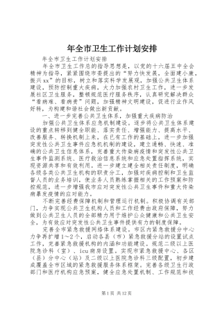 年全市卫生工作计划安排 