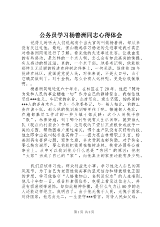 公务员学习杨善洲同志心得体会