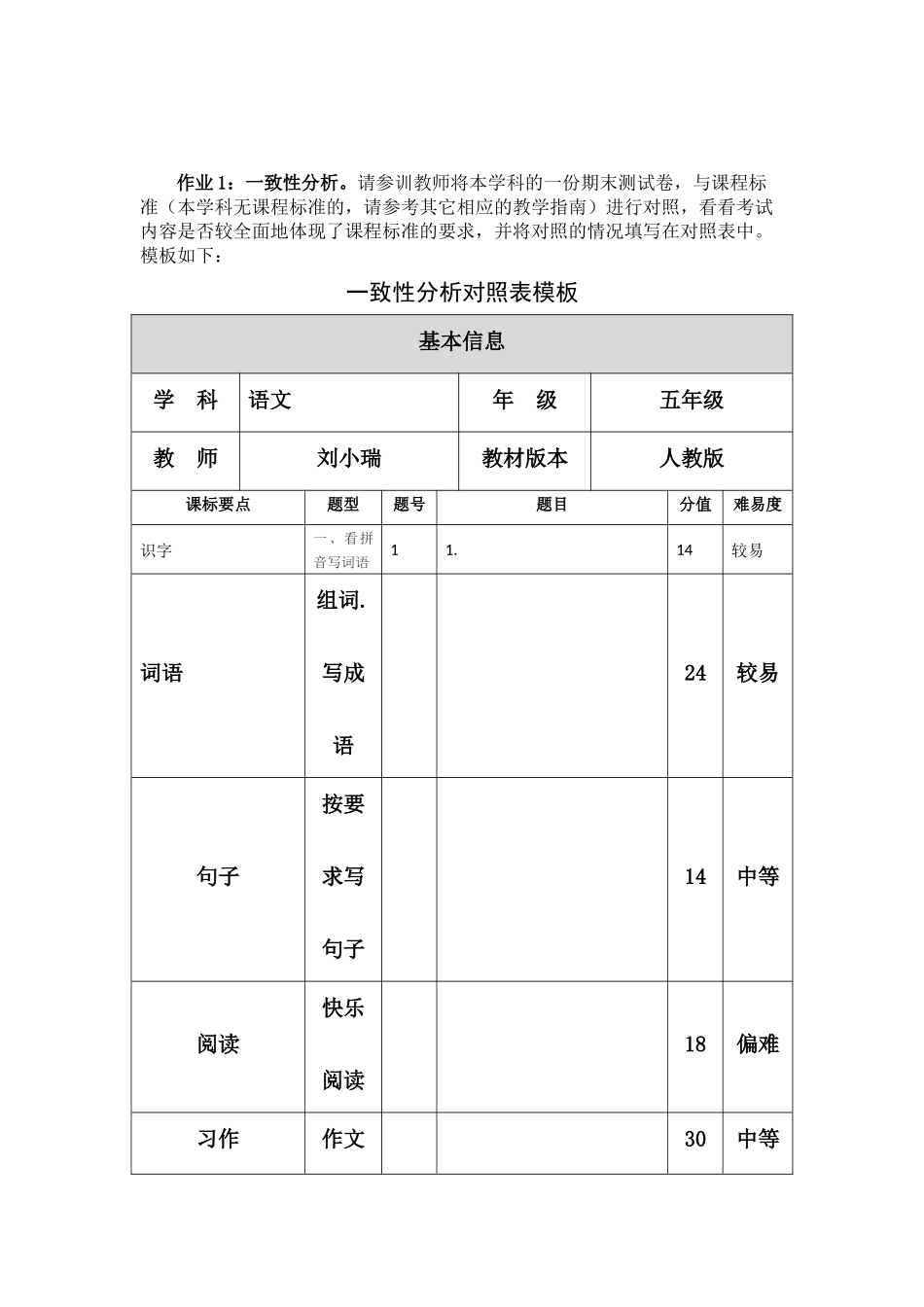 期末测验卷与课标的对照表(2)_第1页