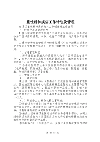 重性精神疾病工作计划及管理 