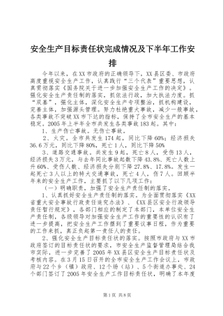安全生产目标责任状完成情况及下半年工作安排 