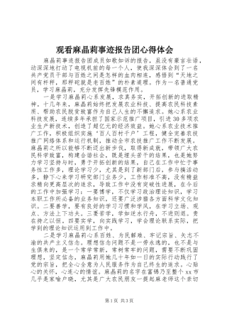 观看麻晶莉事迹报告团心得体会