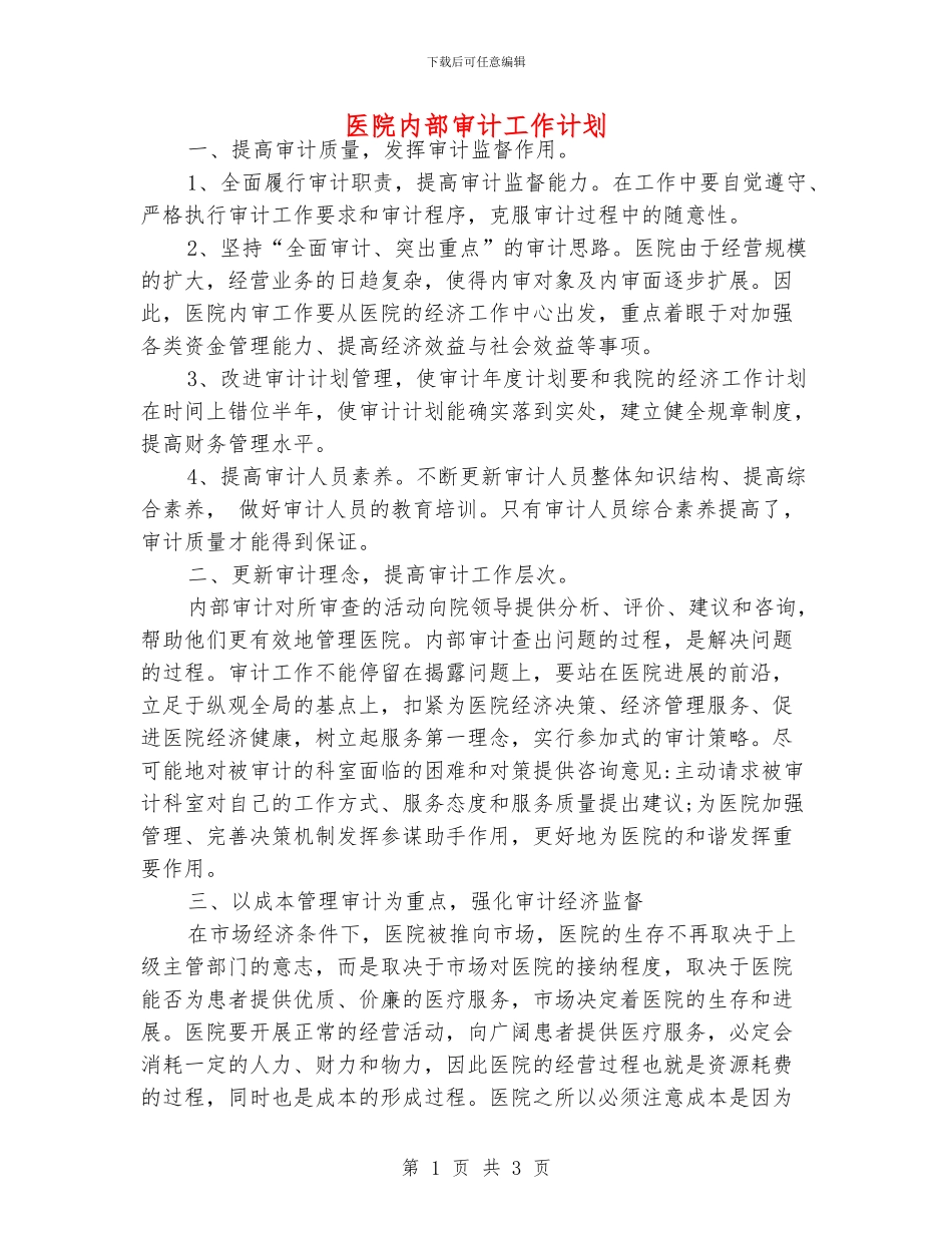 医院内部审计工作计划_第1页