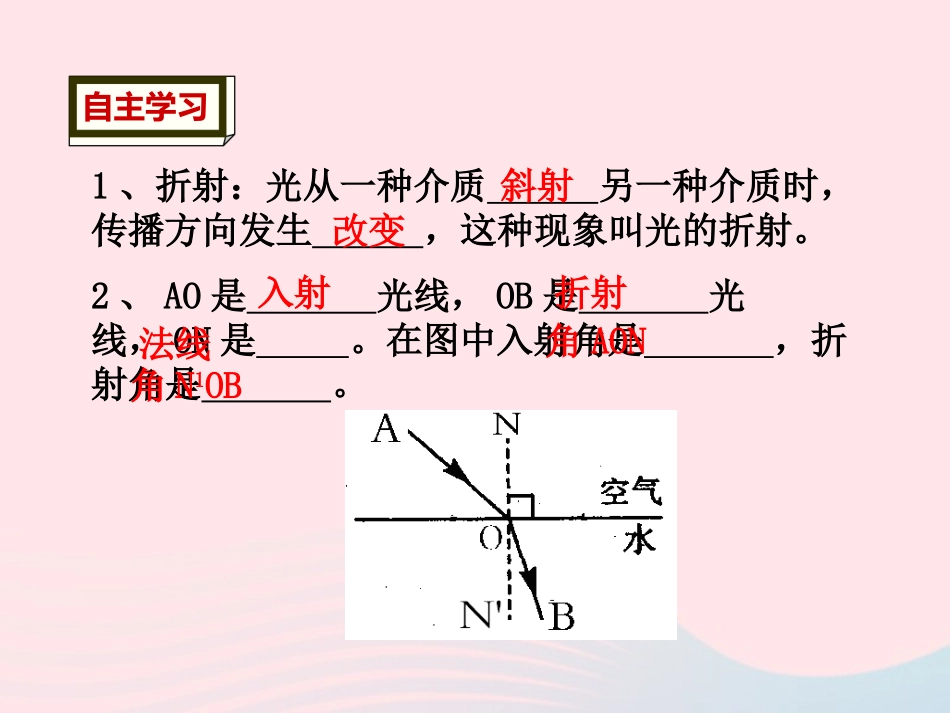 第4节  光的折射课件2 八年级物理上册 5.4光的折射复习课件+素材 (新版)北师大版 八年级物理上册 5.4光的折射复习课件+素材 (新版)北师大版-2_第3页