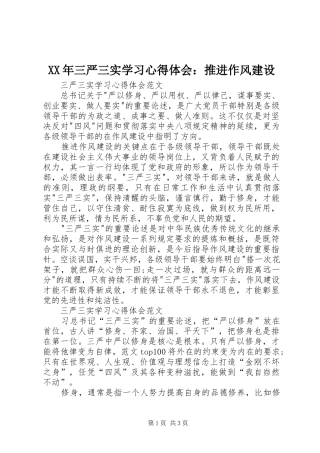 XX年三严三实学习心得体会：推进作风建设