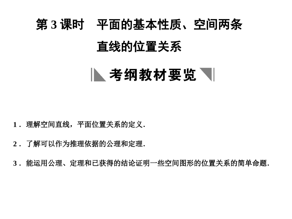 高三数学一轮复习 7-3平面的基本性质、空间两条直线的位置关系课件 理 苏教版 课件_第1页