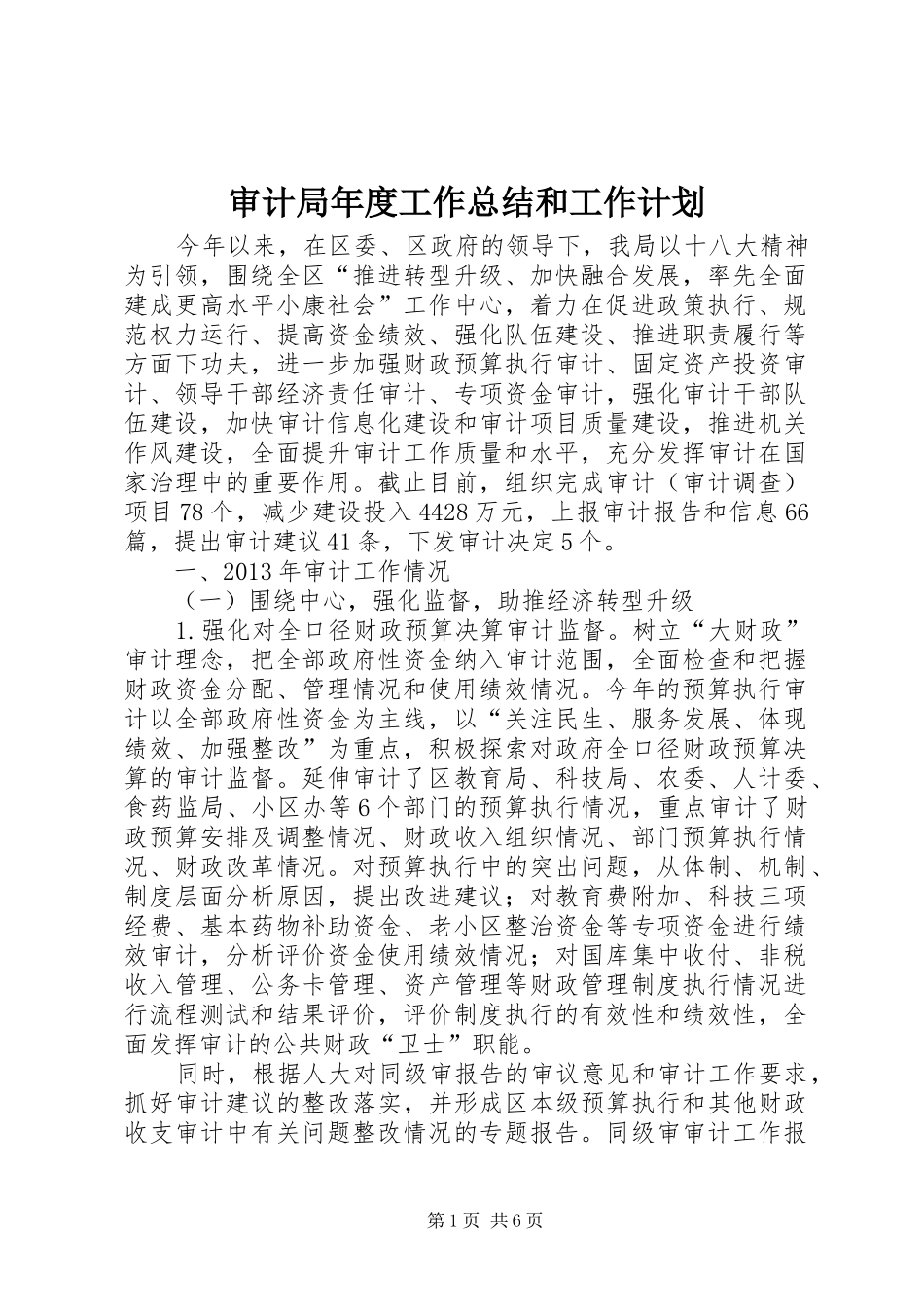 审计局年度工作总结和工作计划 _第1页