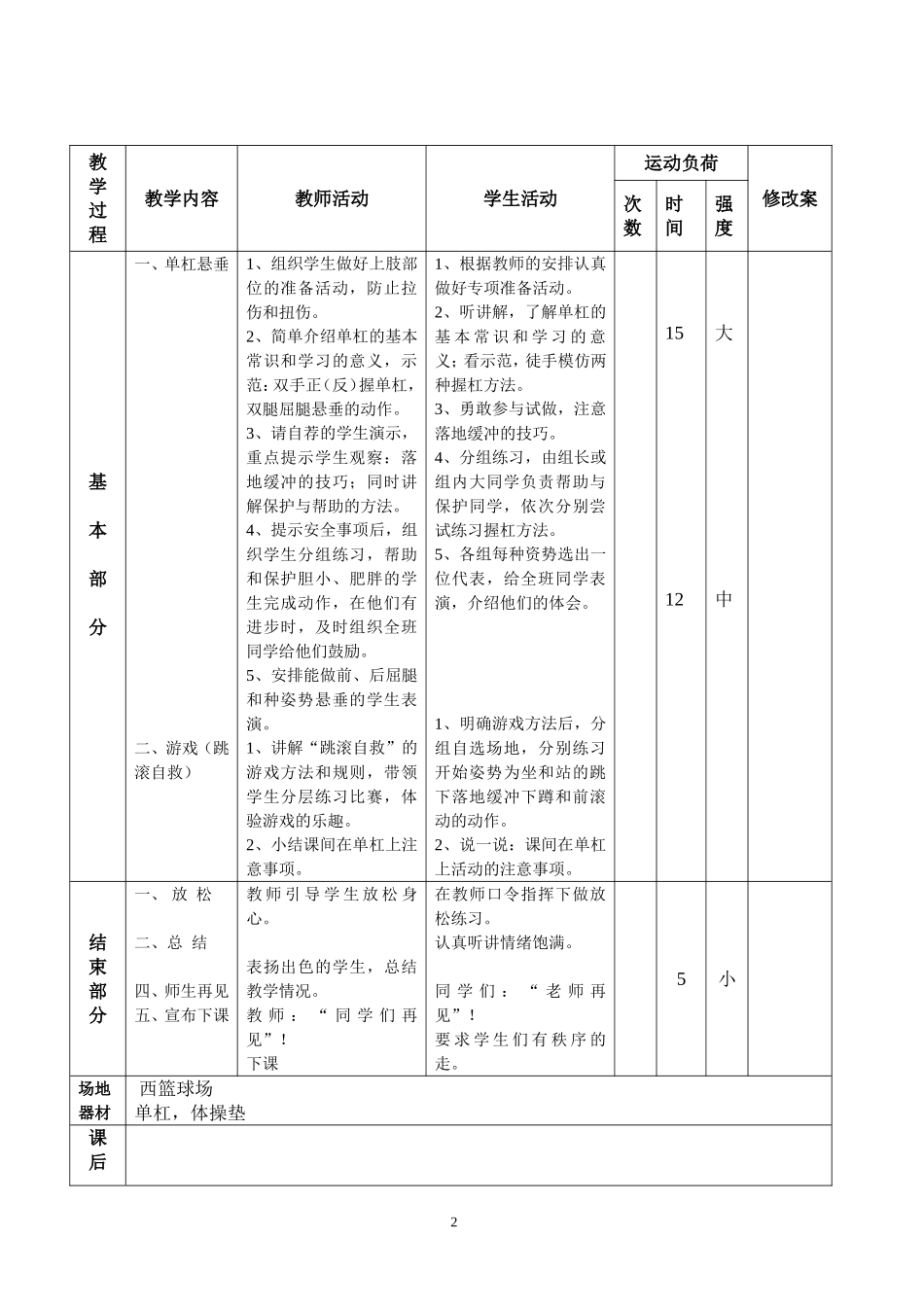 四年级体育集体备课单杠_第2页