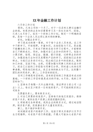 XX年金融工作计划 