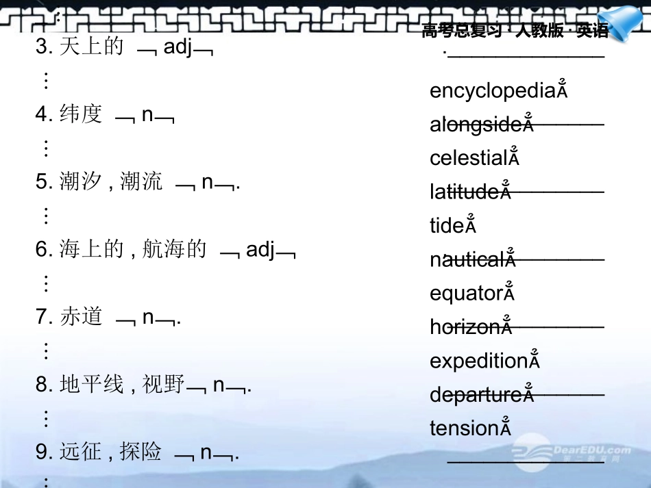 高考英语一轮复习配套课件 Unit 2Sailing the oceans 新人教版选修9 课件_第3页