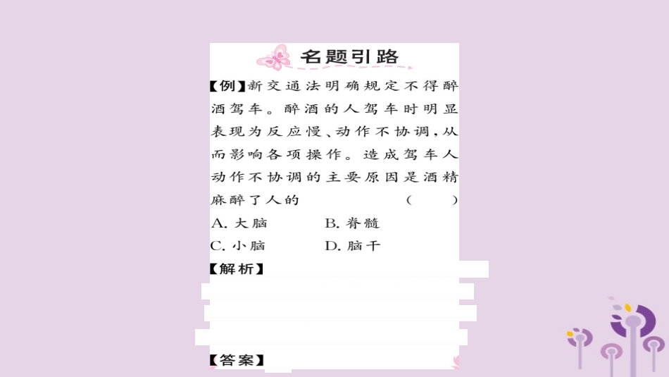 秋八年级科学上册 第三章 生命活动的调节 第3节 神经调节 第2课时 信息的处理习题课件 (新版)浙教版 课件_第2页