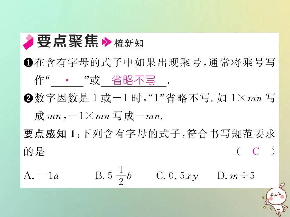 秋七年级数学上册 第二章 整式的加减 2.1 整式 第1课时 用字母表示数习题课件 (新版)新人教版 课件_第2页