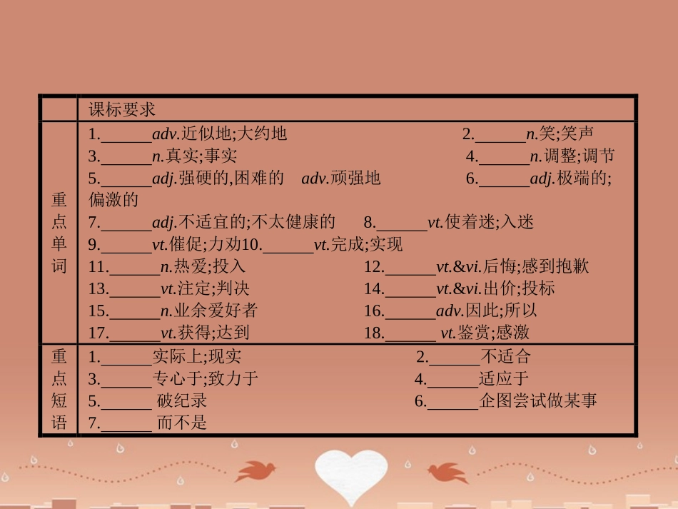 英语 Unit 1 Breaking records单元重点小结课件 新人教版选修9 课件_第2页