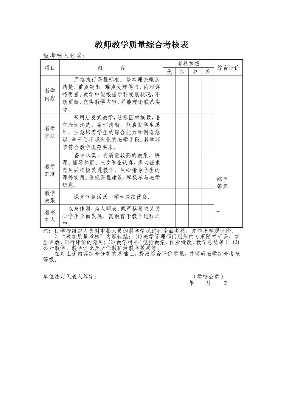 常态课考核表_第1页