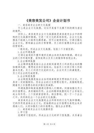 《美容美发公司》企业计划书 