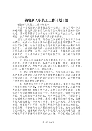 销售新入职员工工作计划3篇