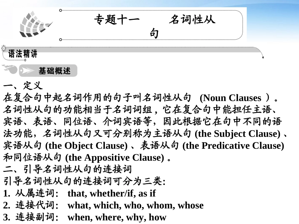 高中英语 语法篇专题11 名词性从句课件 人教版 课件_第1页