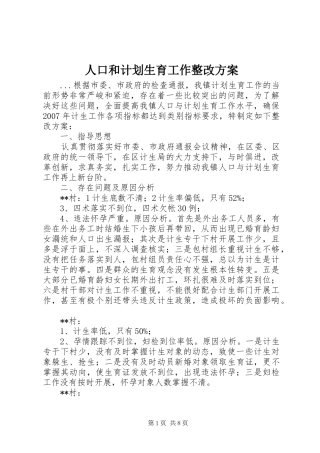 人口和计划生育工作整改方案 
