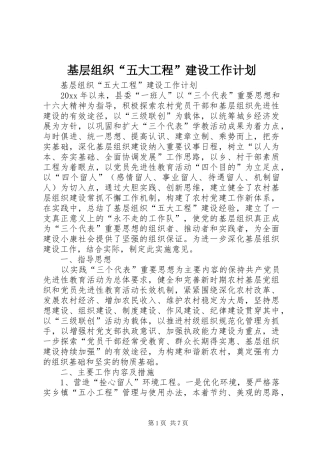 基层组织“五大工程”建设工作计划 