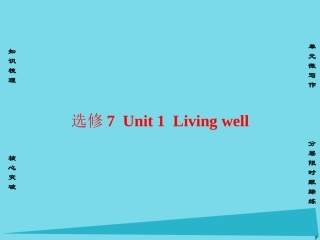 版高考英语一轮总复习 第一部分 基础知识解读 Unit 1 Living well课件 新人教版选修7 课件