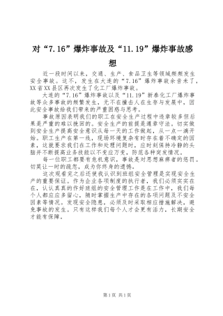 对“7.16”爆炸事故及“11.19”爆炸事故感想