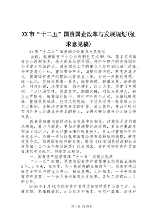 XX市“十二五”国资国企改革与发展规划(征求意见稿) 