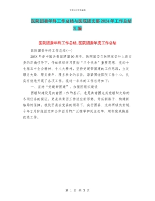 医院团委年终工作总结与医院团支部2024年工作总结汇编