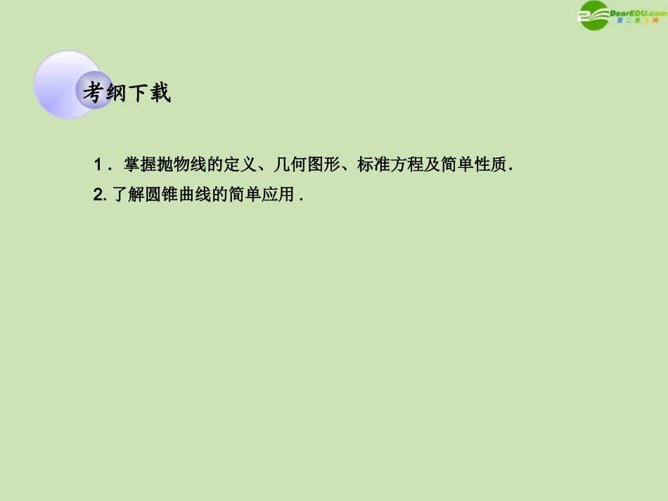 高考数学一轮复习 抛物线调研课件 文 新人教A版 课件_第2页