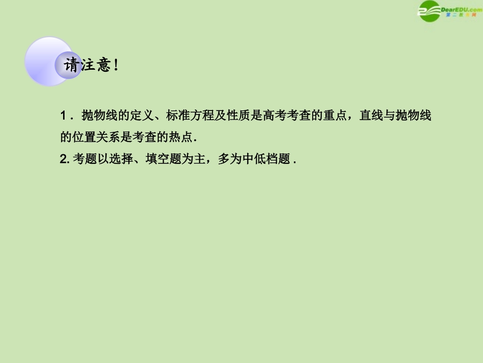 高考数学一轮复习 抛物线调研课件 文 新人教A版 课件_第3页