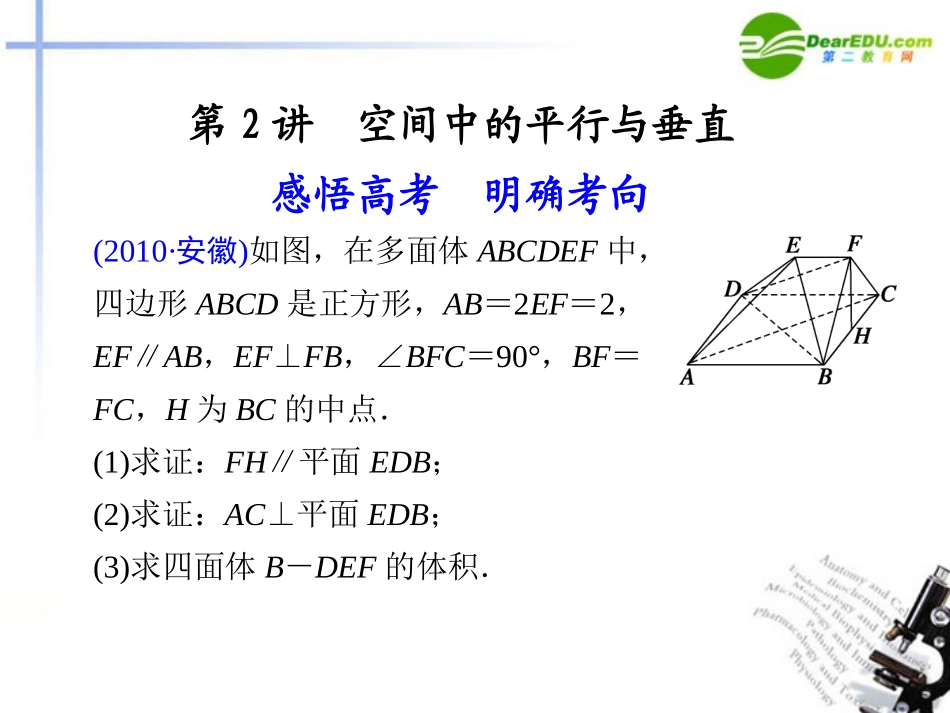 高考数学二轮复习 专题四第2讲空间中的平行与垂直课件 理 大纲人教版 课件_第1页