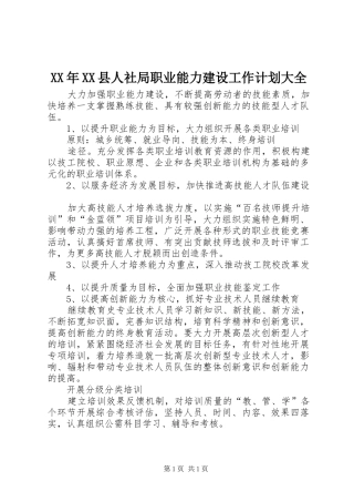 XX年XX县人社局职业能力建设工作计划大全 