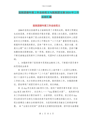 医院团委年度工作总结范文与医院团支部2024年工作总结汇编