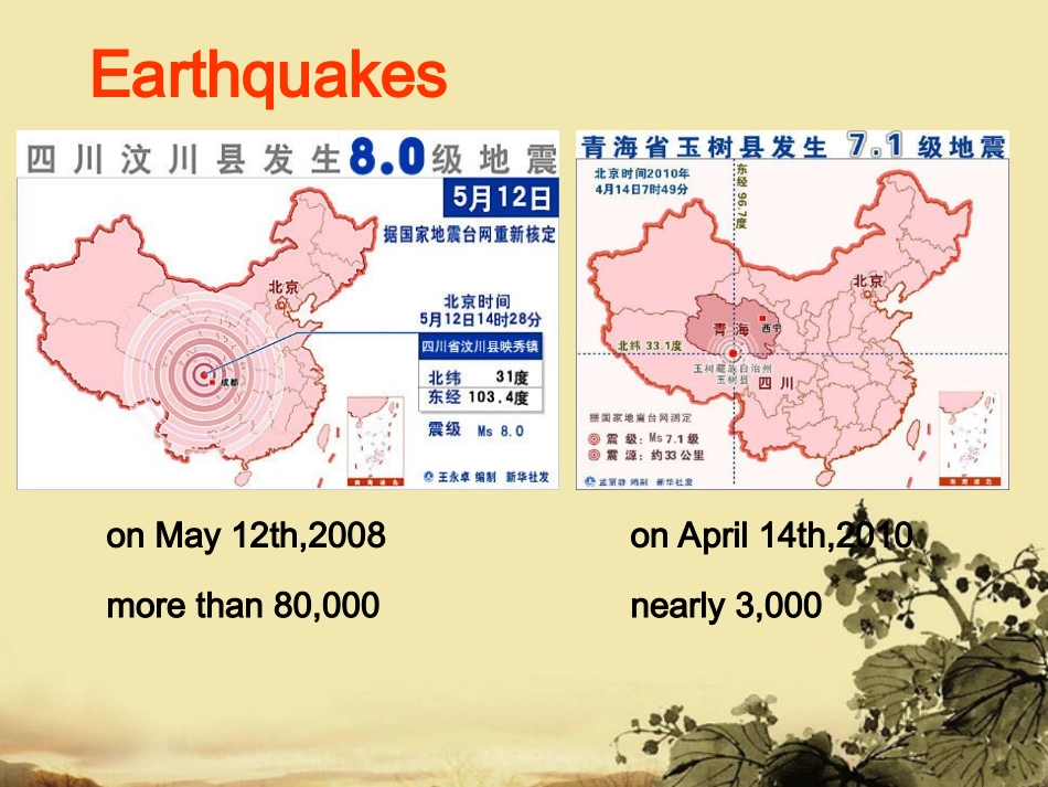 高中英语 unit4 Eearthquakes 新人教版必须1 课件_第2页